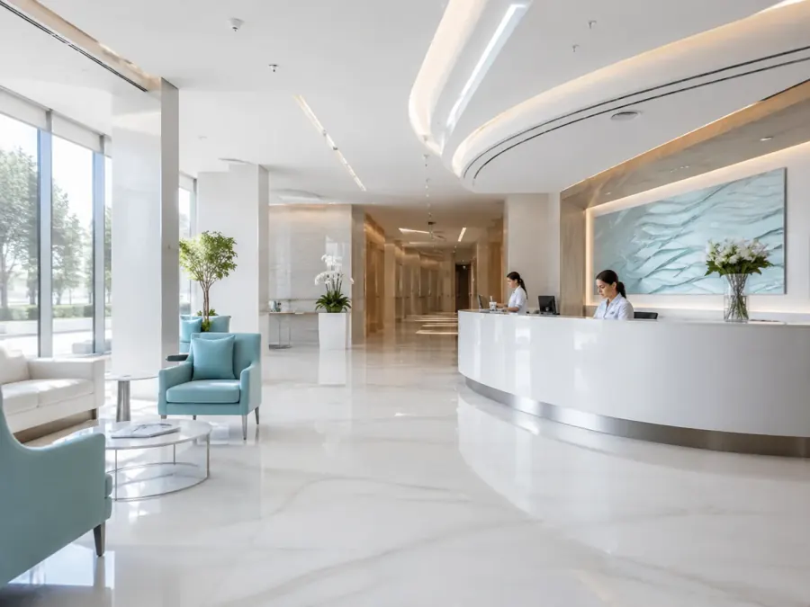 Medical coordinator in a clinic reception area